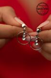 Swarovski Taşlı Üçtaşlı Halka Model Gümüş Crystal Küpe