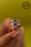 Swarovski Taşlı İki Taş Model Rose Kaplama Gümüş Crystal Yüzük