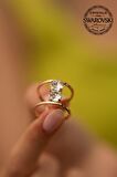 Swarovski Taşlı İki Taş Model Rose Kaplama Gümüş Crystal Yüzük