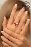 Swarovski Taşlı Yaprak Model Rose Kaplama Gümüş Crystal Yüzük