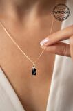Swarovski Taşlı Baget ve Tektaş Model Rose Kaplama Gümüş Crystal Kolye