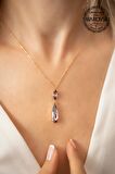 Swarovski Taşlı Mekik ve Damla Model Rose Kaplama Gümüş Crystal Kolye