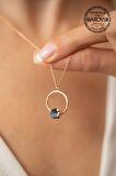 Swarovski Taşlı Halka ve Tektaş Model Rose Kaplama Gümüş Crystal Kolye