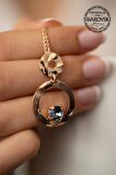 Swarovski Taşlı Çift Halka ve Tektaş Model Rose Kaplama Gümüş Crystal Kolye