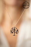 Swarovski Taşlı Hayat Ağacı Model Rose Kaplama Gümüş Crystal Kolye