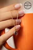 Swarovski Taşlı Tektaş Model Rose Kaplama Gümüş Crystal Kolye
