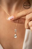 Swarovski Taşlı Damla ve Çift Taş Model Rose Kaplama Gümüş Crystal Kolye