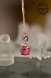 Swarovski Taşlı Çift Taş Model Rose Kaplama Gümüş Crystal Kolye