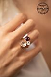 Swarovski Taşlı Üç Taş Model Rose Kaplama Gümüş Crystal Yüzük