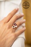 Swarovski Taşlı Üç Taş Model Rose Kaplama Gümüş Crystal Yüzük
