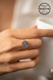 Swarovski Taşlı Yuvarlak Model Rose Kaplama Gümüş Crystal Yüzük