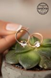 Swarovski Taşlı Halka ve Tektaş Model Rose Kaplama Gümüş Crystal Küpe