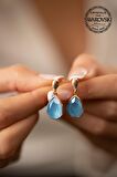 Swarovski Taşlı Damla Model Rose Kaplama Gümüş Crystal Küpe