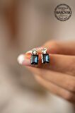 Swarovski Taşlı Baget ve Tektaş Model Rose Kaplama Gümüş Crystal Küpe