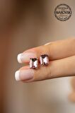 Swarovski Taşlı Baget Model Rose Kaplama Gümüş Crystal Küpe
