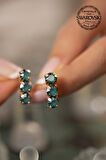 Swarovski Taşlı Üçtaş Model Rose Kaplama Gümüş Crystal Küpe