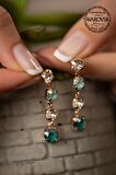 Swarovski Taşlı Dört Taş Model Rose Kaplama Gümüş Crystal Küpe