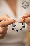 Swarovski Taşlı Yaprak Model Rose Kaplama Gümüş Crystal Küpe