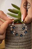 Swarovski Taşlı Yaprak Model Rose Kaplama Gümüş Crystal Küpe