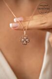 Swarovski Taşlı Kalp ve Yonca Model Rose Zirconia Kaplama Gümüş Kolye