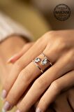 Swarovski Taşlı Çift Taş Model Gümüş Crystal Yüzük