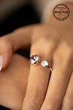 Swarovski Taşlı İki Taş Model Gümüş Crystal Yüzük