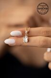 Swarovski Taşlı Baget Model Rose Kaplama Gümüş Crystal Kolye