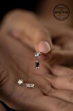 Swarovski Taşlı Çubuk ve Tektaş Model Gümüş Crystal Küpe