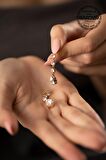 Swarovski Taşlı Üç Taş ve Damla Model Rose Kaplama Gümüş Crystal Küpe