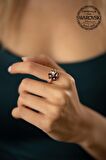 Swarovski Taşlı Yonca Model Rose Kaplama Gümüş Crystal Yüzük