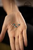 Swarovski Taşlı Yaprak Model Rose Kaplama Gümüş Crystal Kolye
