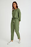 Keten Günlük Rahat Beli Kemerli Kadın İkili Takım Alt Üst