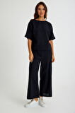 Keten Günlük Rahat Beli Lastikli Kadın İkili Takım Alt Üst
