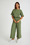 Keten Günlük Rahat Beli Lastikli Kadın İkili Takım Alt Üst