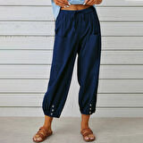 Keten Günlük Pantolon Beli Lastikli Bağcıklı
