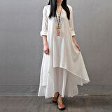 Kadın Ekru Günlük Yazlık Salaş İki Katlı Elbise