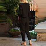 Keten Günlük Rahat Beli Kemerli Kadın İkili Takım Alt Üst