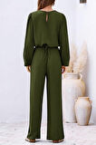 Keten Yazlık Yüksek Bel Pantolon Bluz İkili takım Alt Üst