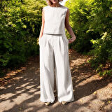 Günlük Keten Kolsuz Takım