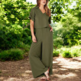 Yazlık Rahat V Yaka Keten Takım