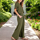 Yazlık Rahat V Yaka Keten Takım