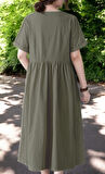 Keten Rahat V Yaka Cepli Elbise