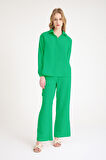 Günlük Yeşil Keten İkili Takım Alt Üst