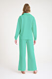 Günlük Su Yeşili Keten İkili Takım Alt Üst