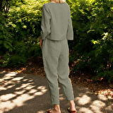 Kemerli Keten Kadın Alt Üst İkili Takım