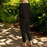 Keten Rahat Beli Kemer Detaylı Kadın Alt Üst İkili Takım