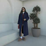 Kışlık Astarlı Sırtı Detaylı Kadın Kaşmir Kaban