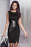 Günlük Deri Detaylı Kolsuz Kadın Elbise