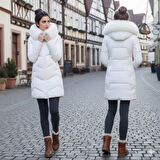 Kışlık Kürklü Kapüşonlu Kadın Şişme Mont