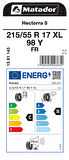 MATADOR 215/55R17 98Y XL FR HECTORRA5 YAZ LASTİĞİ ÜRETİM YILI:2024